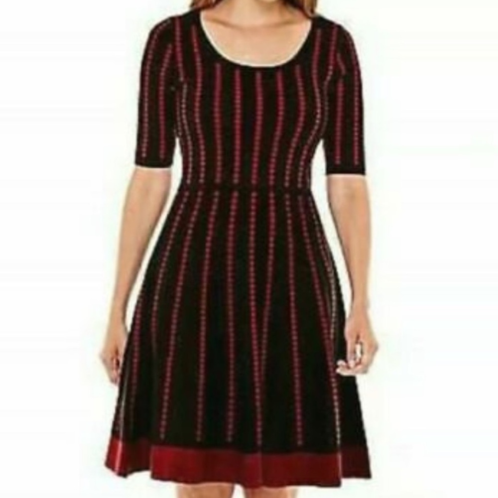 Danny & Nicole Red Black Polka Dot Fit & Flare Sweater Dress Sz XL Work LIKE NEW